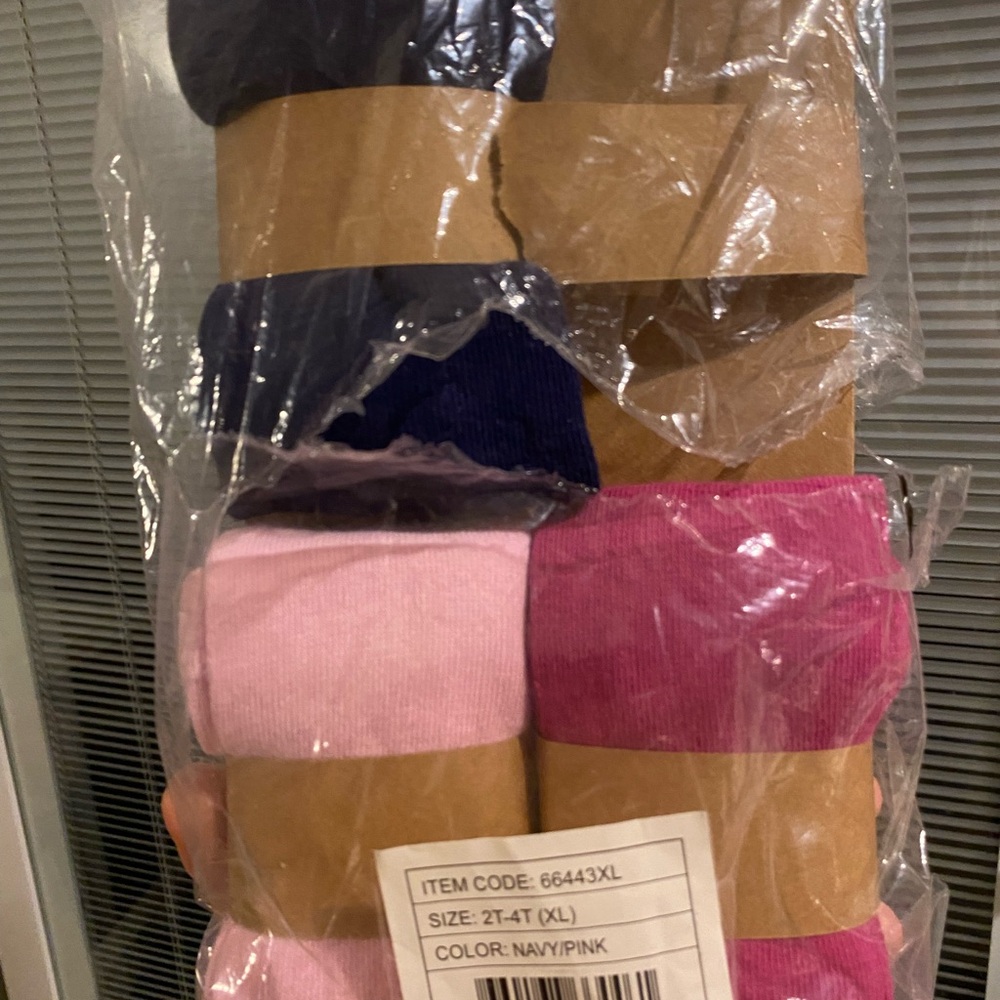 Brand New Girls Navy and Pink Organic Cotton Tights - 3 Pack